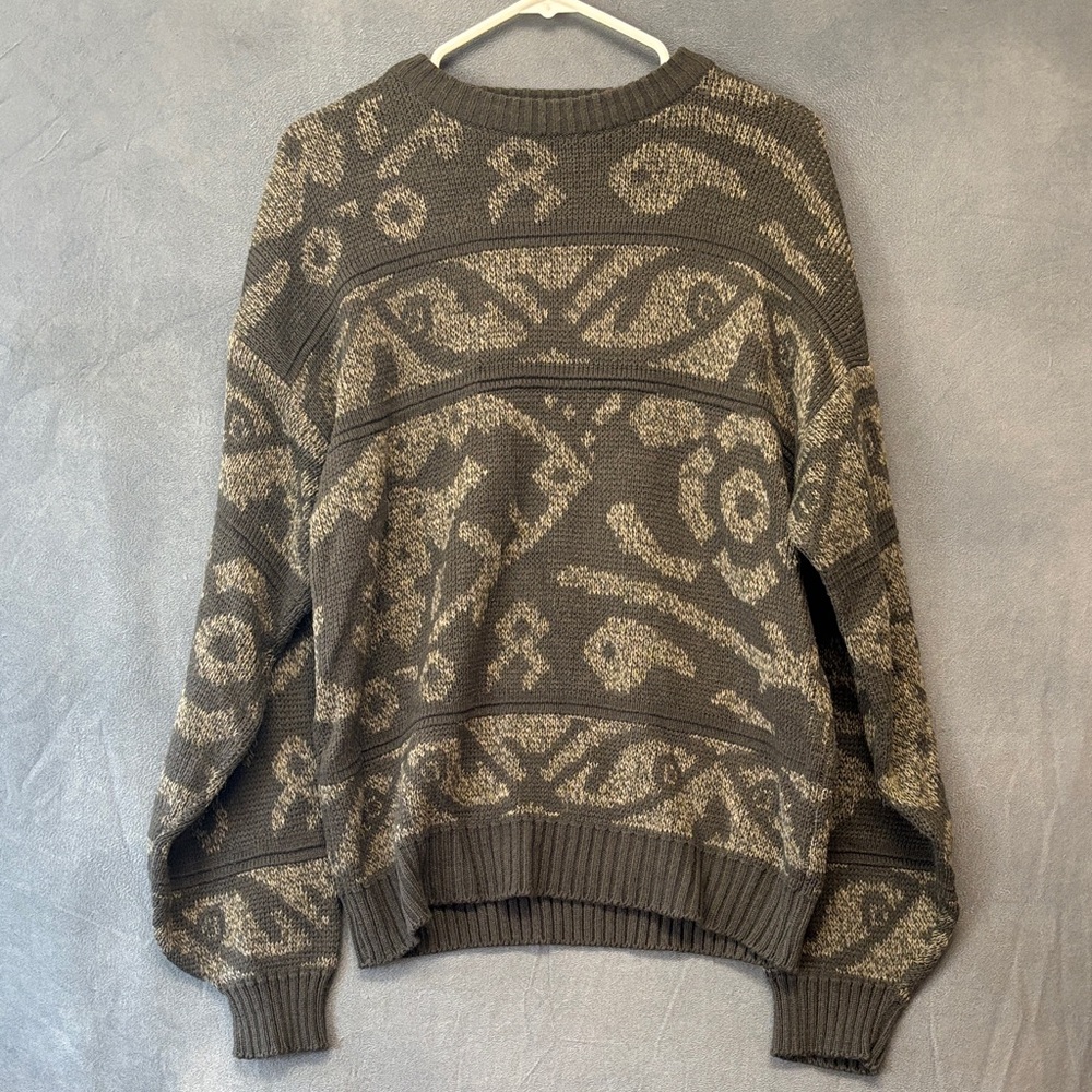 Saturdays Fish Print Knit Sweater Made in Korea Vintage Medium Geometric